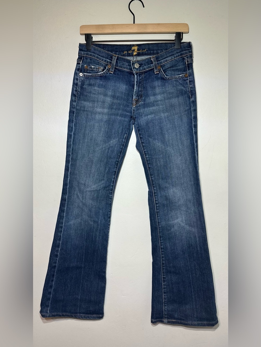 Vintage Y2K 00s 7 for all mankind low rise boot cut jeans indigo blue side 27